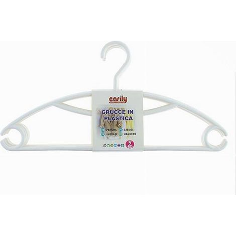 TRADE SHOP - Set 5pz Grucce Stampelle Appendiabiti In Plastica Bianca Vestiti Pantaloni 87683 - (1/3)
