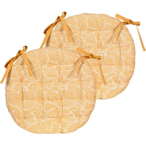 Lot de 2 Galettes de chaise Rondes D.40cm, Épaisseur 5cm, Avec liens, Pour salle à manger