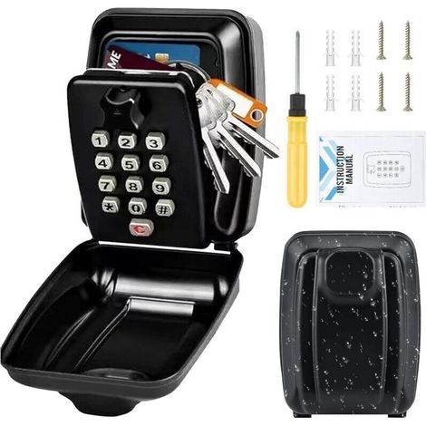 Boite a Clefs Securisee Exterieur Grande Boite a Clé avec Code 12 Chiffres Étanche Métallique Boite à Clés Murale Noire Boitier Clef Boîte De Rangement de Clé pour Maison,Garages,Ecole,Bureau