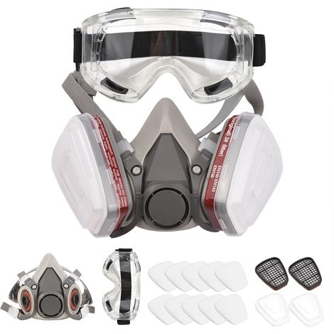 6200 Demi-masque à gaz 7 pièces + 8 pièces de coton filtrant + lunettes de protection (1/5)