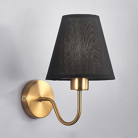 Applique murale style minimaliste, lampe de bras en laiton avec abat-jour en tissu, douille E27, pour chambre, salon, escalier, couloir, sentier (sans ampoule)