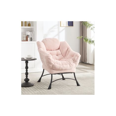 Poltrona con ottomana, schienale curvo, tasca laterale, rosa HAVRYA (1/5)