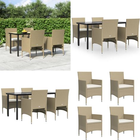 Ensemble à manger de jardin coussins 5 pcs Beige/noir - Chaises de jardin - Table de jardin