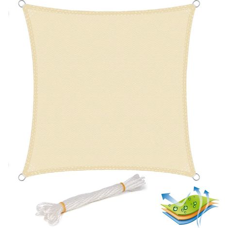 WOLTU Sonnensegel Quadrat atmungsaktiv Sonnenschutz HDPE Windschutz mit UV Schutz für Garten Terrasse Camping, 3x3m Creme (1/5)
