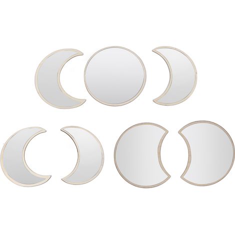 Panneau décoratif acrylique lune argentée pour salon, cadre mural miroir lune avec cadre, 7 pièces argent (emballage carton) (1/5)