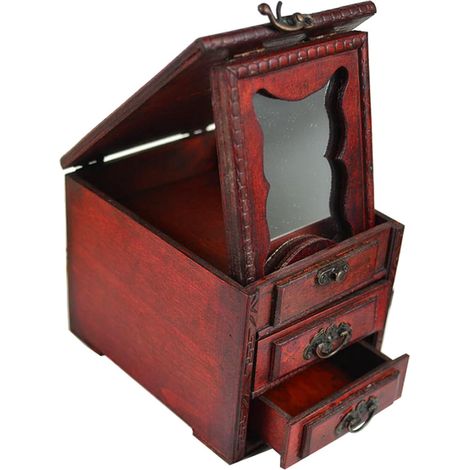 Boîte à Bijoux Rangement pour Bijoux avec Miroir en Bois Style Chinois et Protection la Poussière, Design Vintage Charmant pour Jours Spéciaux (1/5)