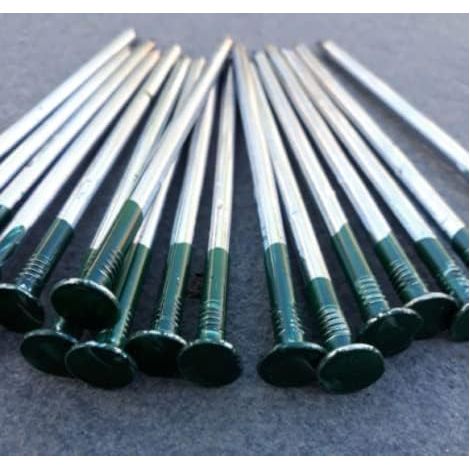 Artificial Grass Nails, 5mm x 150mm Galvanized Round Head Steel Nails for Fixing Fake Grass for Hardcore Stoney Ground (Half Green) (1/3)