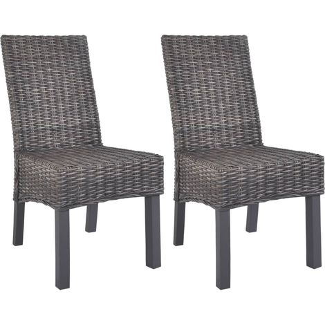 Chaises de salle à manger, lot de 2, en rotin Kubu brun et bois d'acajou