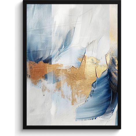 AFFICHE ENCADRÉE Or - Bleu - Aquarelle - Art - Moderne Tableau Décoration Murale 60x80 (1/5)