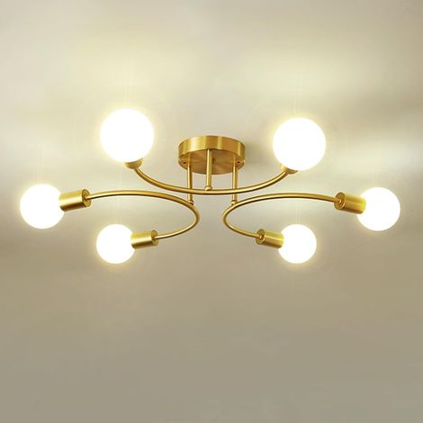 Plafonnier Industriel,Lustre Or,6 Lumières Plafonnier Vintage E27  Lustre Rétro,Lampe de Cuisine Industrielle,Plafonnier Vintage pour Salon Chambre Salle à Manger (Sans Ampoules) (1/5)