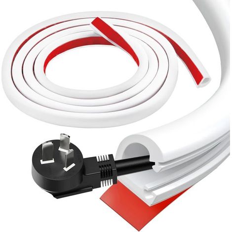 Chemin de câbles de 2 mètres, 15 x 10 mm, blanc, couvercle de chemin de câbles mural semi-circulaire, pour la gestion et la protection des câbles HDMI et USB. (1/5)