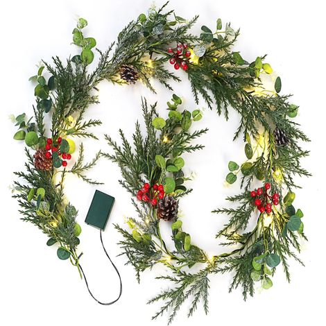 Lumière chaude 1,8 mètres d'aiguilles de pin en rotin d'eucalyptus 20 lumières, couronne de Noël (1/5)