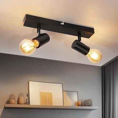 LED 2 Spots E27 Orientables Pivotants - Rétro Luminaire Plafond E27 (Ampoules Non Fournies) - Design Noir pour Salon, Cuisine, Couloir - Max 60W - Installation Facile