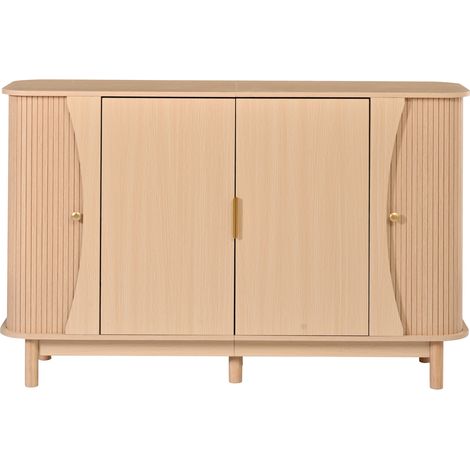 Buffet en MDF naturel 140x40x88 cm avec 2 portes coulissantes et bords arrondis, meuble de rangement pour salon ou entrée, charge jusqu'à 60 kg (1/5)