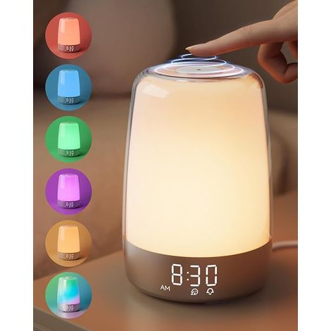 Sonnenaufgangs-Simulator-Wecker, berührungsempfindliche Nachttischlampe für Kinder, Schlummerfunktion für Tiefschläfer, dimmbare Lichttherapie, 6 RGB-Farben, 5 Naturgeräusche, ideales Geschenk (1/5)