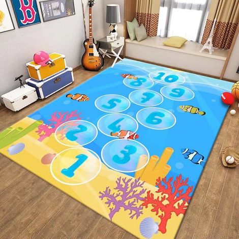 Tapis pour chambre d'enfant, tapis de jeu amusant sur le thème du parking, tapis sur le thème de la vie urbaine ferroviaire, tapis pour enfants lavable et antidérapant - 80x120CM (velours cristal)