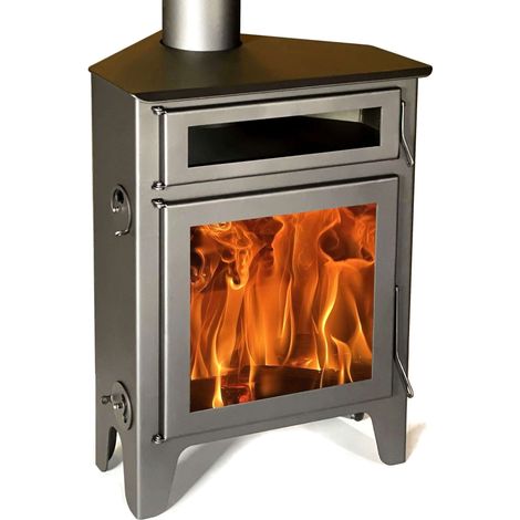 Stufa a legna angolare Juan Panadero R5 con forno Max - 11 kW / Alta efficienza 85% / Forno superiore / Tripla combustione / 320 m³ / Classe energetica A+ (1/5)