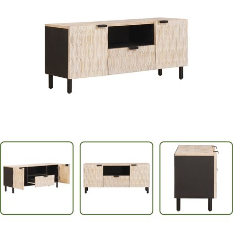 TV-Schrank weiß - TV-Schränk mit Tür Weiße gewaschene Oberfläche 105 x 33 x 46 cm (1/5)