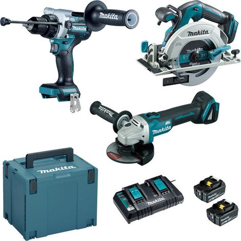Ensemble de 3 machines 18 V Li-Ion MAKITA DLX3178PTJ 5 Ah (DHP486+DGA506+DHS680) (1/4)