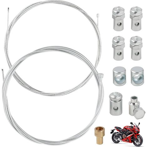 2m Câble d Accélérateur et d Embrayage Universel de Ø2mm, Cable Embrayage Moto, Cable de Frein Vélo, Cable Traction Tondeuse, Argent, avec Serre-Câble, pour Moto, Tondeuse, Quad, Facile à Installer (1/5)