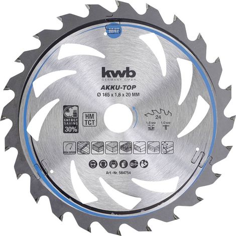 kwb 584754 Lama circolare in metallo duro 165 x 20 x 1 mm Numero di denti: 24 1 pz. (1/4)