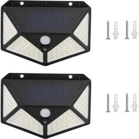 Lampe Murale Solaire LED - Détecteur Infrarouge Corps Humain - 4 Côtés - 100 LED - Étanche - 2200 mAh - 2 Pièces (1/5)