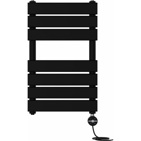 Prefilled Thermostatic Electric Flat Panel Heated Towel Rail Ladder Warmer Radiator Black 650x400mm (1/5)