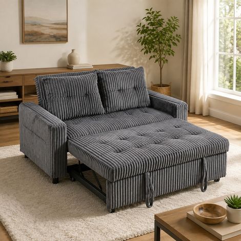 Divano letto 2 posti in velluto a coste grigio scuro, 157 x 90 x 91 cm OKMYHOME (1/5)