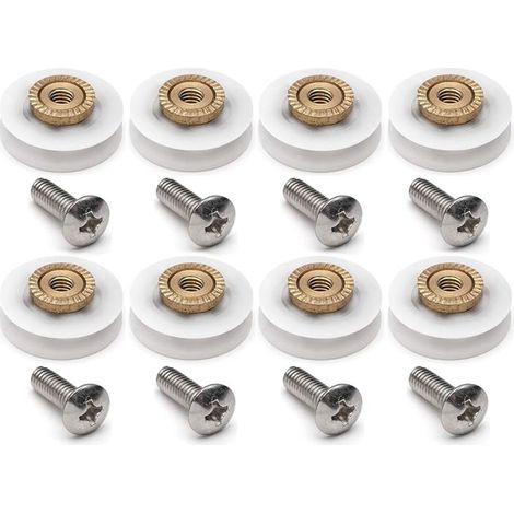 Lot de 8 roulettes de porte de douche en acier inoxydable Diamètre 19 mm