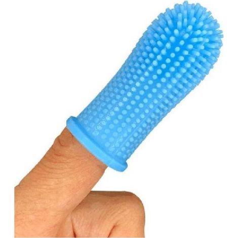 Spazzolino per cani, set di spazzolini a 360 gradi, spazzolino da dito, spazzolino per animali domestici, per animali di piccola e grande taglia, confezione da 2, blu (1/5)
