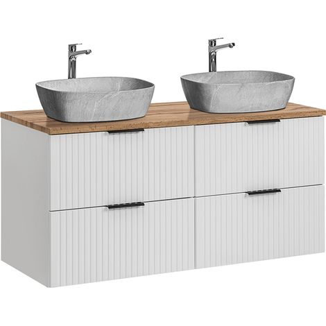 Mueble doble lavabo efecto piedra 120 cm Adriel blanco (1/4)