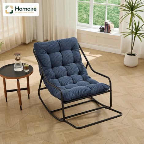 HOMAIRE Chaise à bascule extérieure avec coussin doux épais, cadre noir et coussin bleu marine, pour salon, chambre, salle de lecture (1/5)