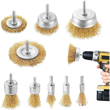 [NEVER USED] 9-Piece Wire Brush Drill Rust Remover Disc Brush Attachment for Polishing Rust Paint Contains Various Sizes (1/4)