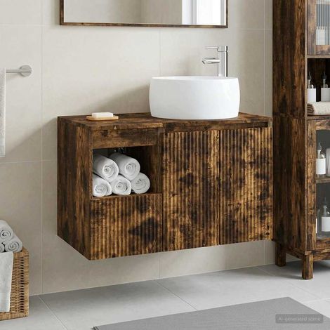 vidaXL Bathroom Furniture Set 2 pcs Smoked Oak Engineered Wood (1/5)