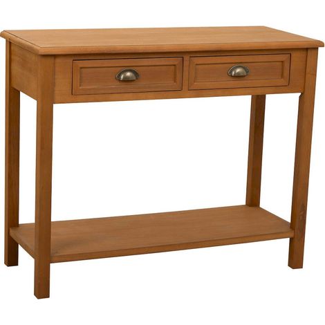 console en bois naturel avec deux tiroirs et étagère basse - bois naturel clair chaleureux (1/5)