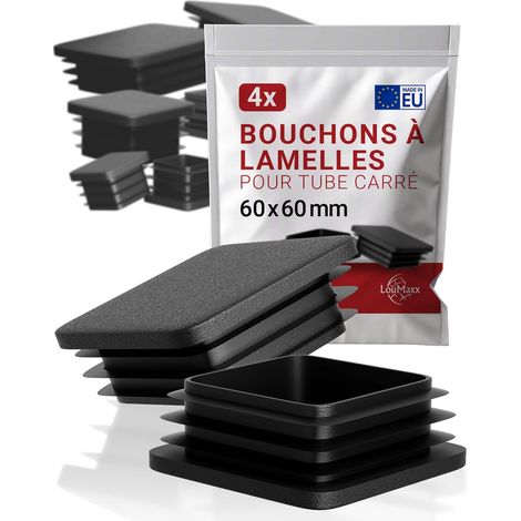 4 Bouchon Tube carré, Plastique Noir 60x60mm, Pour Acier Aluminium, Intérieur Extérieur (1/5)