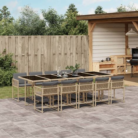11-tlg. Garten-Essgruppe mit Kissen Beigemischung Poly Rattan vidaXL