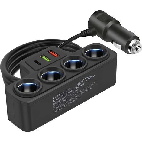 Chargeur de voiture USB rapide, adaptateur de charge pour téléphone portable, chargeur de voiture multiprise, adaptateur allume-cigare, accessoires universels pour voiture (1/5)