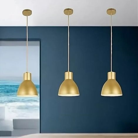 TRADE SHOP - Lampadario A Sospensione E27 Ferro Paralume Moderno Contemporaneo Campanella Oro Bianco 33276 - (1/5)