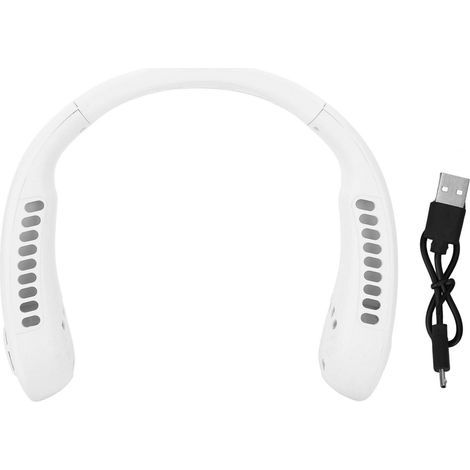Ventilador de cuello multifuncional con 3 velocidades ajustables, recargable, silencioso, sin aspas, portátil, para uso en la oficina y al aire libre (blanco). (1/5)