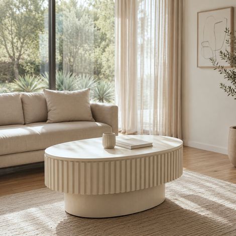 Mesa de centro ovalada estriada de 98 cm con almacenamiento oculto, mesa de cóctel moderna chapada en madera maciza, fácil montaje en 5 minutos, mesa auxiliar para sala de estar, dormitorio, apartamen (1/5)