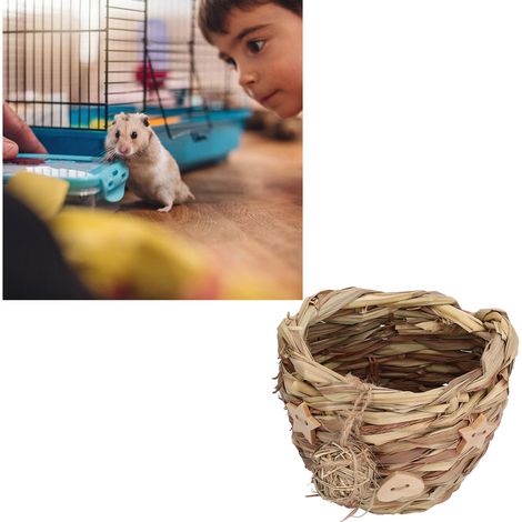 Maison en roseau tressé à la main et lit jouet 2 en 1 pour hamster et Totoro (1/5)