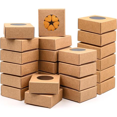 Pack of 100 Mini Kraft Biscuit Boxes with Window, 3 x 3 x 3 cm (1/5)