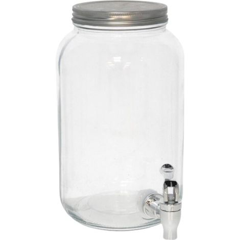 Distributeur de boissons en verre 4L transparent avec robinet - Pichet à jus 31x31x18cm - Réservoir en cristal pour buffet, fêtes et cocktails (1/4)
