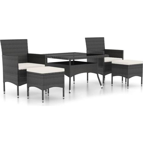 Maison Exclusive - Set Pranzo da Giardino 5 pz  Polyrattan e Vetro Temperato Nero (1/5)