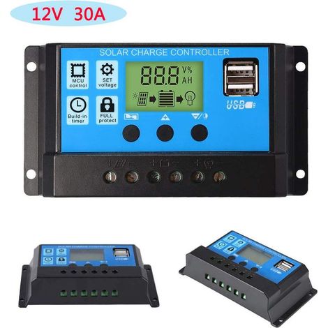 Port usb d'affichage d'affichage à cristaux liquides de contrleur de charge de régulateur de panneau solaire 12V / 24V 30A PWM (1/5)