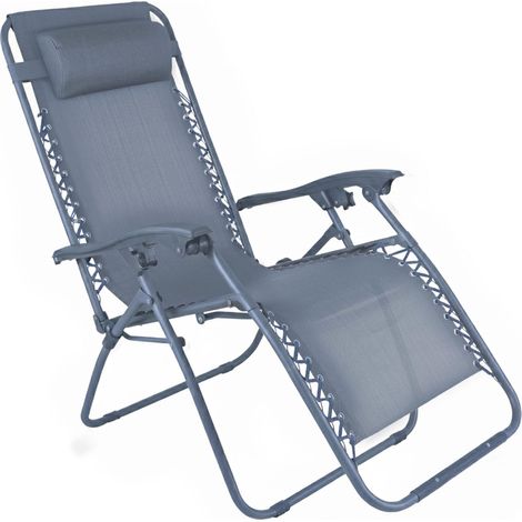 Fauteuil relax de jardin en acier et textilène inclinable bleu foncé