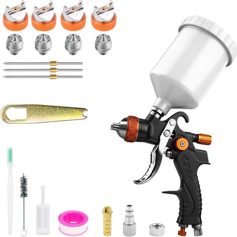 HVLP Pistolet Pneumatique, Pistolet à Alimentation par Gravité, éQuipé de Buses de 1,4/1,7/2,0/2,5 mm, Adapté Aux Peintures Automobiles, ApprêTs, Vernis/Couches de Finition Et Retouches (1/5)