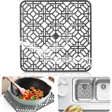 (30 x 30 x 1,2 cm, blanc cendré) Tapis d'évier de cuisine, tapis d'évier, protecteur d'évier, tapis d'évier en silicone pour évier de cuisine de salle de bain, comptoir de cuisine, résistant à la chal