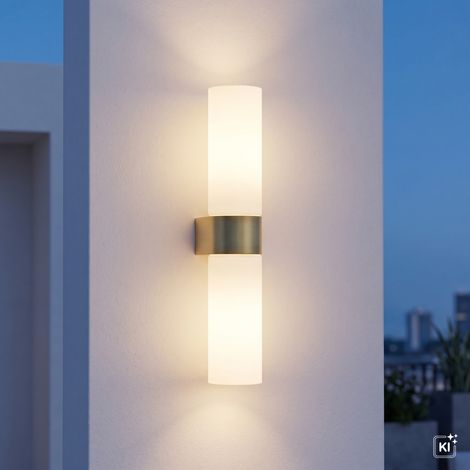 Spiegelleuchte IP44 29.5 cm hoch in Messing Weiß 2-flammig G9 Aluminium Glas Modern Wandlampe Bad (1/5)